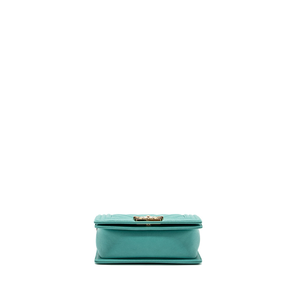 CHANEL CHEVRON SMALL BOY BAG CAVIAR LIGHT GREEN LGHW