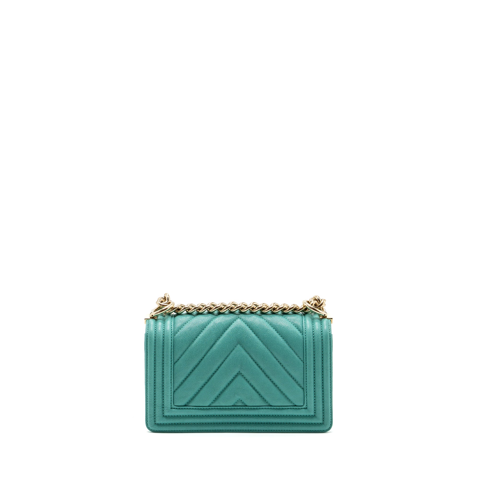CHANEL CHEVRON SMALL BOY BAG CAVIAR LIGHT GREEN LGHW