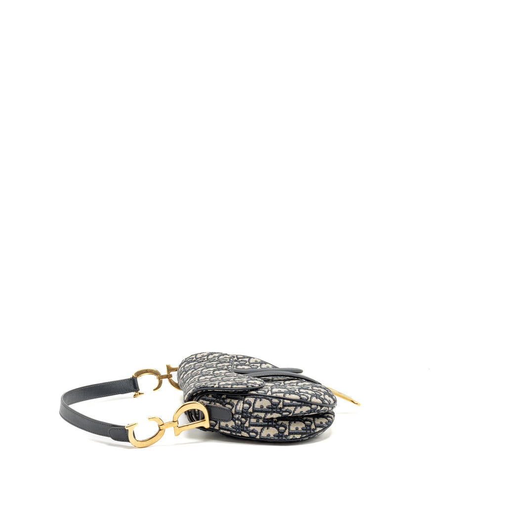 DIOR MEDIUM SADDLE BAG BLUE DIOR OBLIQUE JACQUARD CANVAS/CALFSKIN GHW
