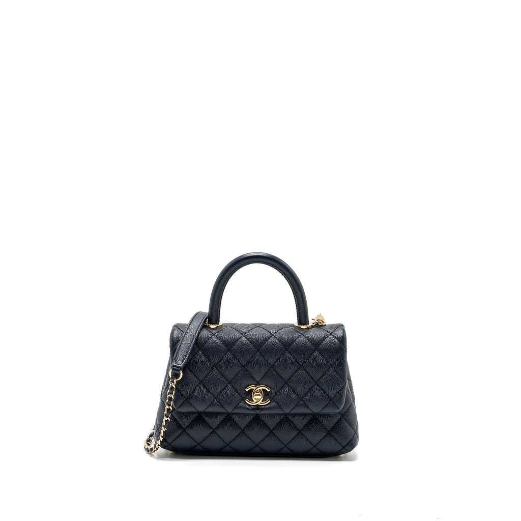CHANEL SMALL COCO HANDLE BAG CAVIAR NAVY LGHW