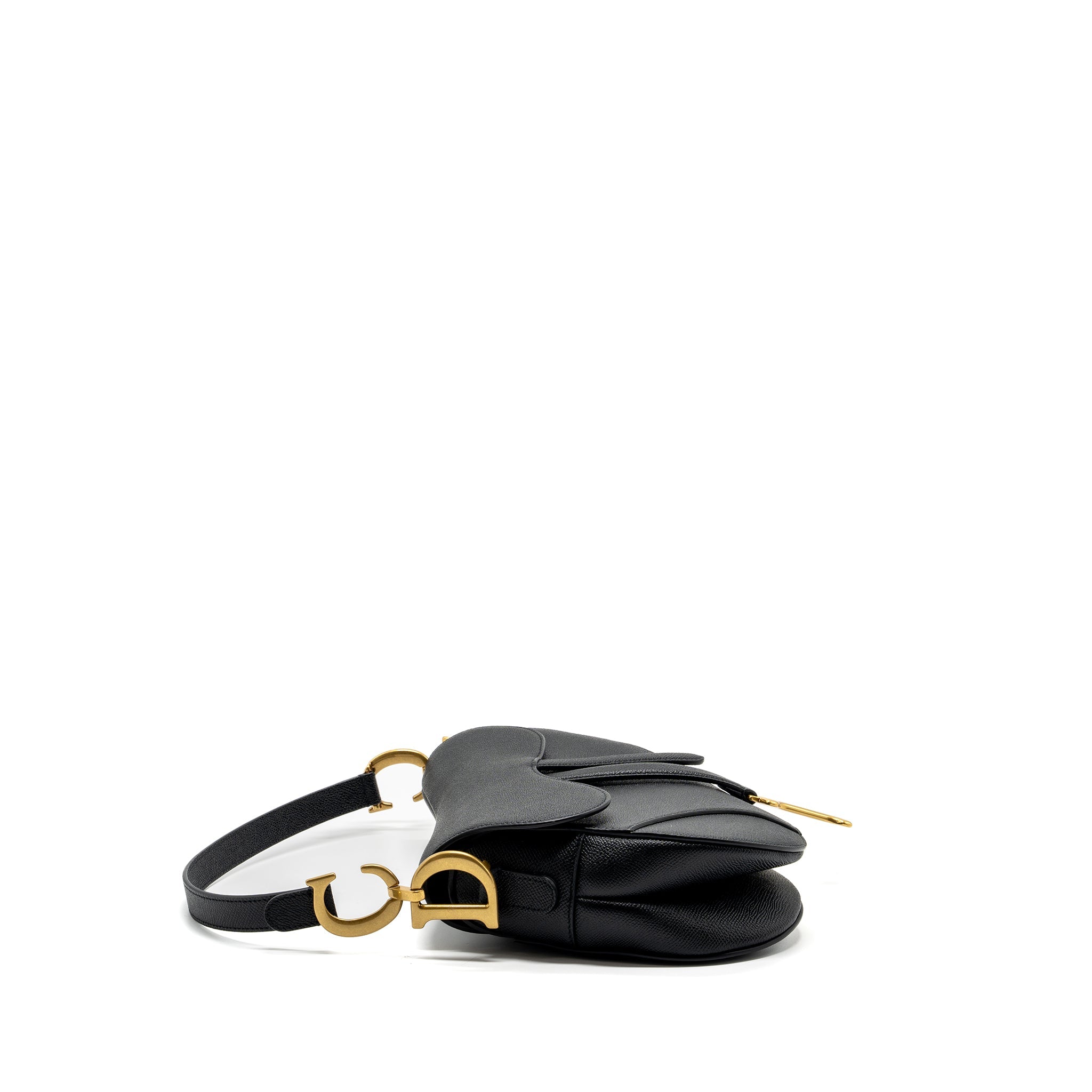 DIOR MEDIUM SADDLE BAG WITH STRAP GRAINED CALFSKIN BLACK GHW