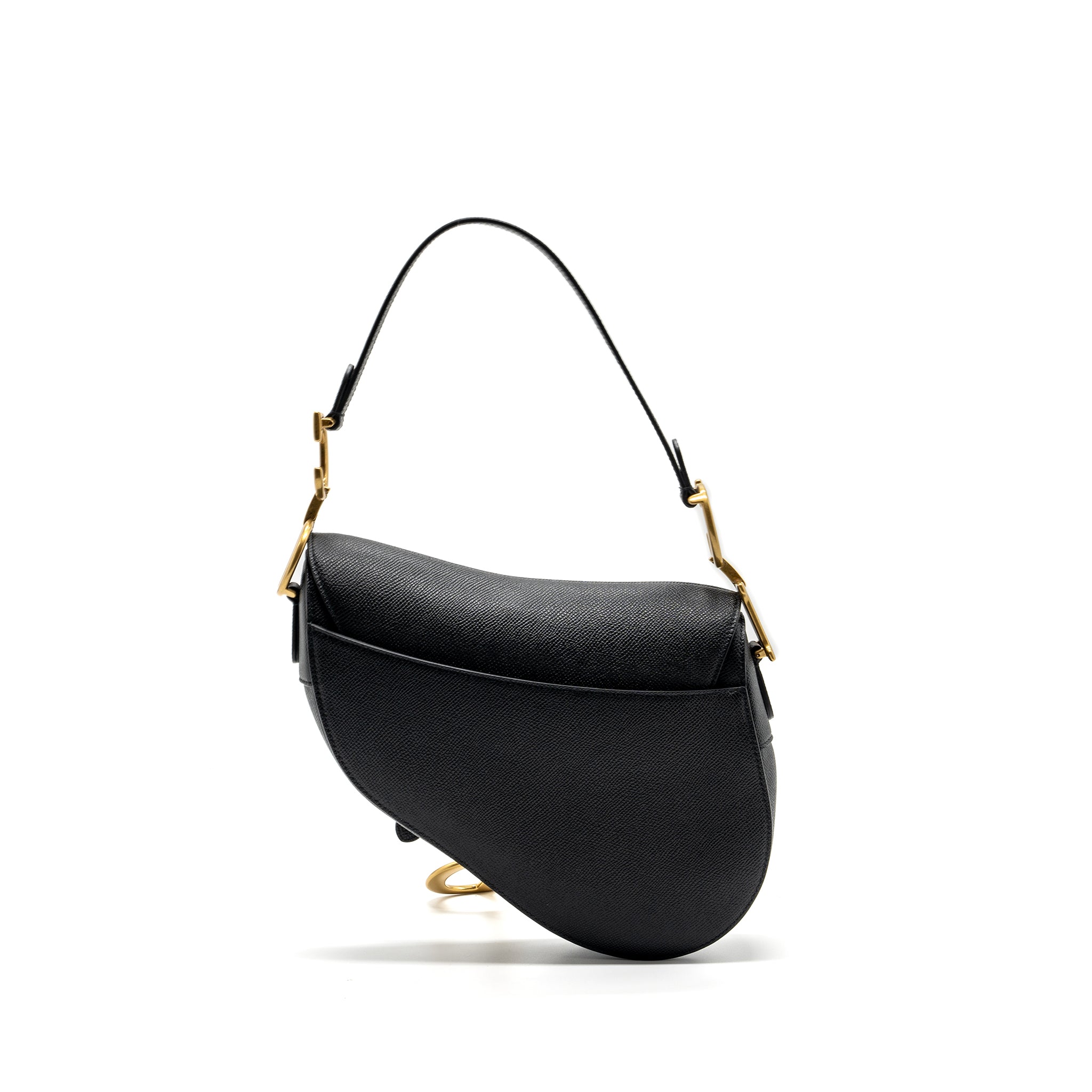 DIOR MEDIUM SADDLE BAG WITH STRAP GRAINED CALFSKIN BLACK GHW