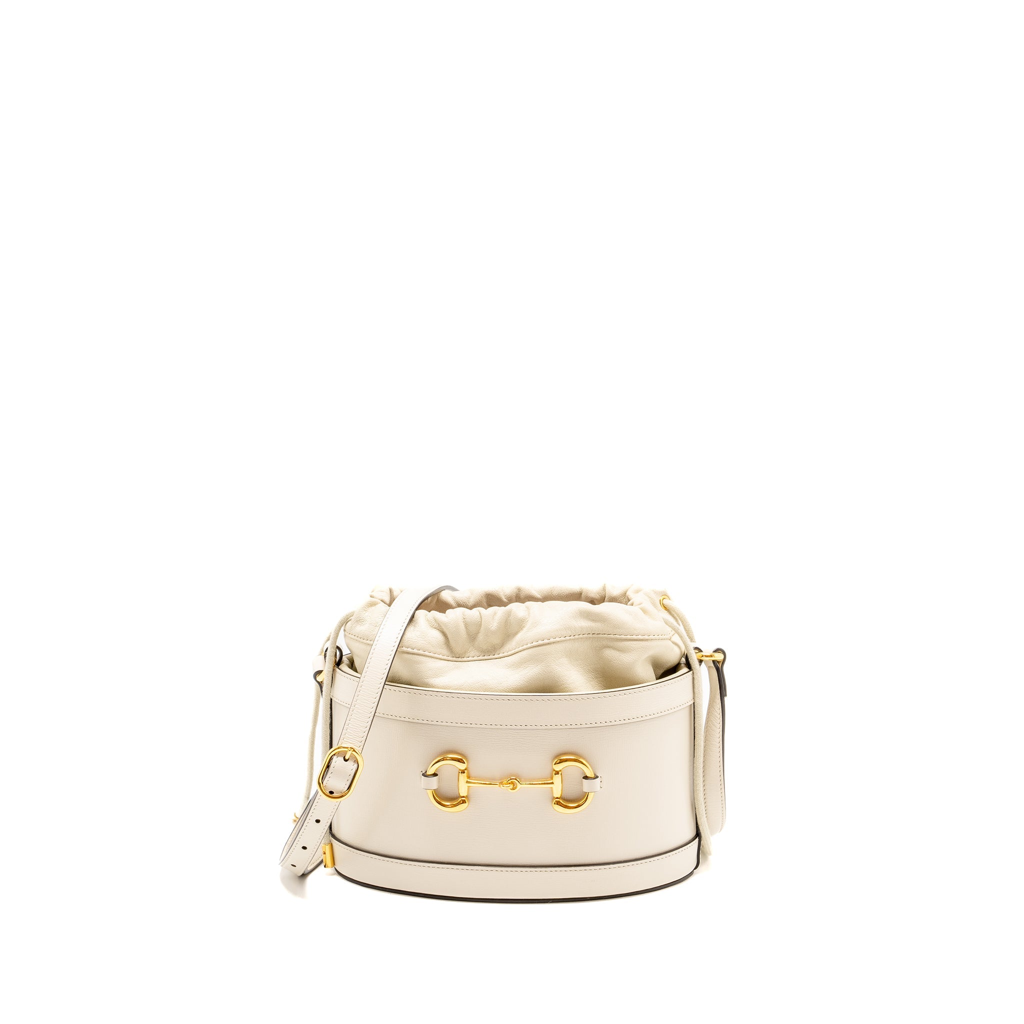 GUCCI 1955 HORSEBIT BUCKET TOTE BAG CALFSKIN WHITE GHW