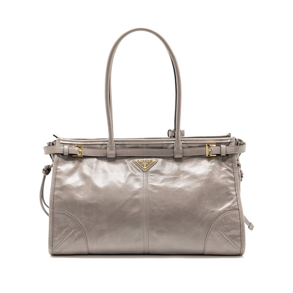 PRADA BONNIE LARGE HANDBAG CALFSKIN GREY GHW