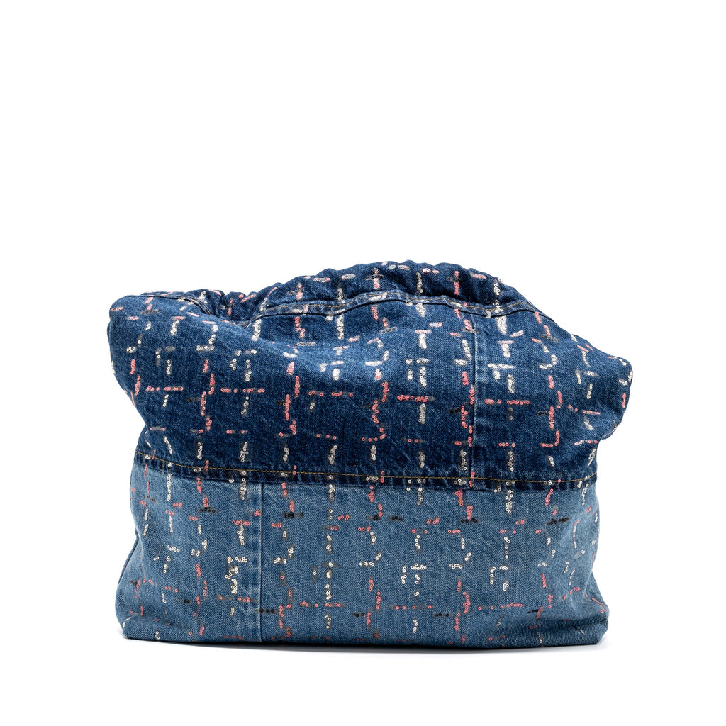 CHANEL MEDIUM 22 BAG LIMITED EDITION DENIM BLUE/MULTICOLOUR SHW (MICROCHIP)