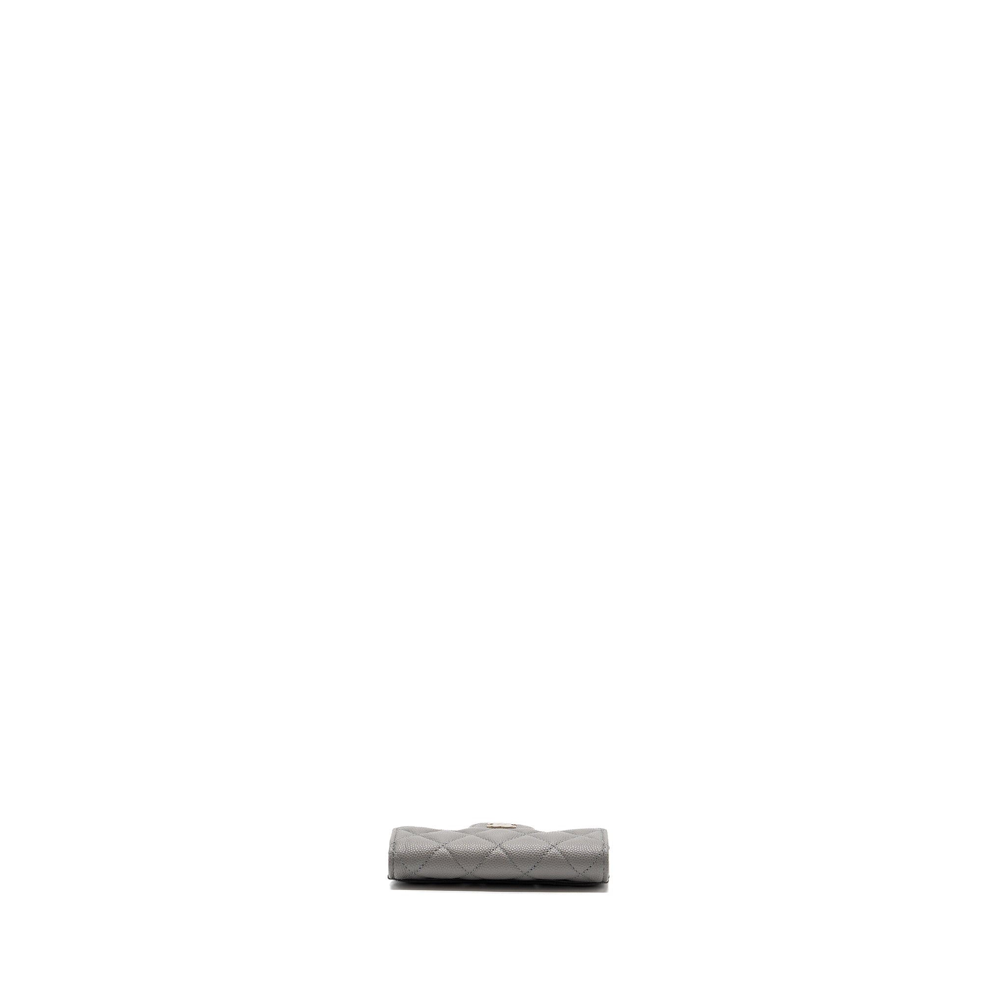 CHANEL CLASSIC FLAP CARD HOLDER CAVIAR GREY LGHW (MICROCHIP)