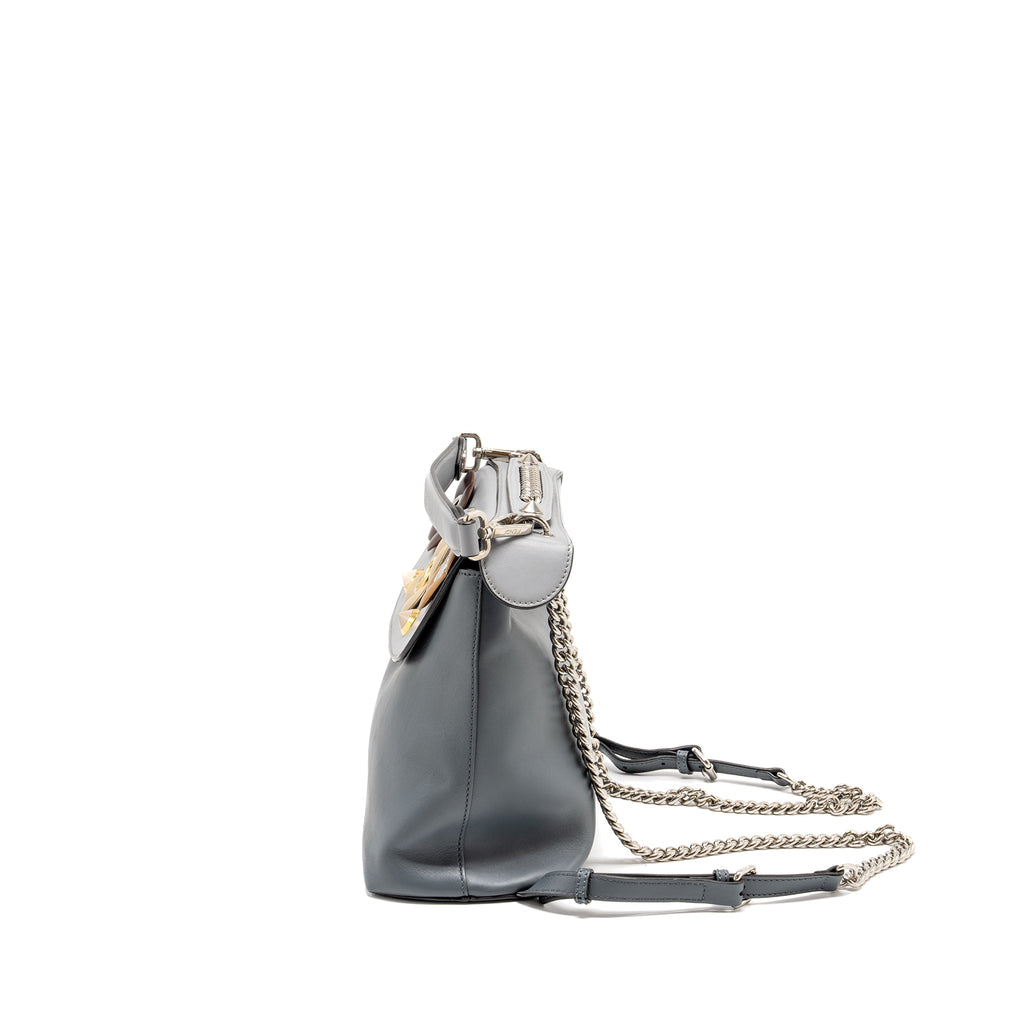 FENDI FLOWERLAND 2 WAY SHOULDER BAG/BACKPACK CALFSKIN GREY MULTICOLOUR HARDWARE