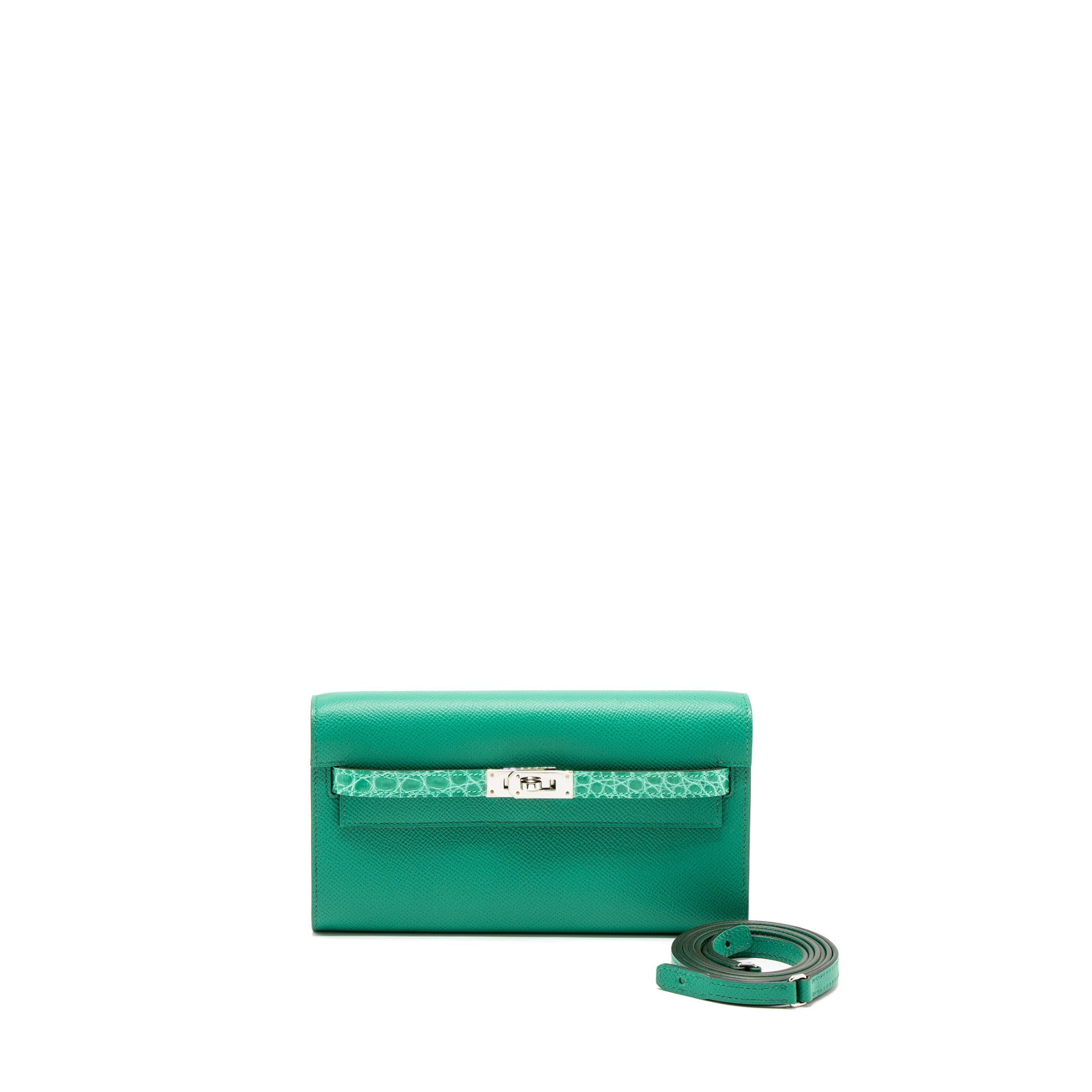 HERMES KELLY TO GO TOUCH EPSOM/ALLIGATOR VERT JADE SHW