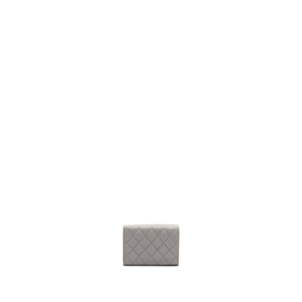 CHANEL COMPACT WALLET CAVIAR LIGHT GREY LGHW
