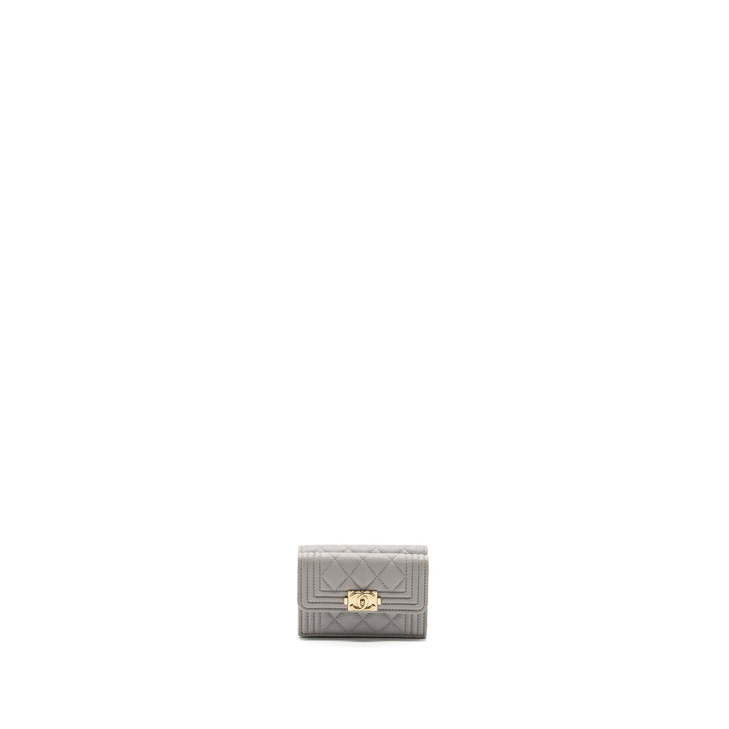 CHANEL COMPACT WALLET CAVIAR LIGHT GREY LGHW