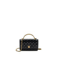 CHANEL LETTER LOGO TOP HANDLE FLAP WALLET ON CHAIN SHINY CALFSKIN BLACK GHW (MICROCHIP)