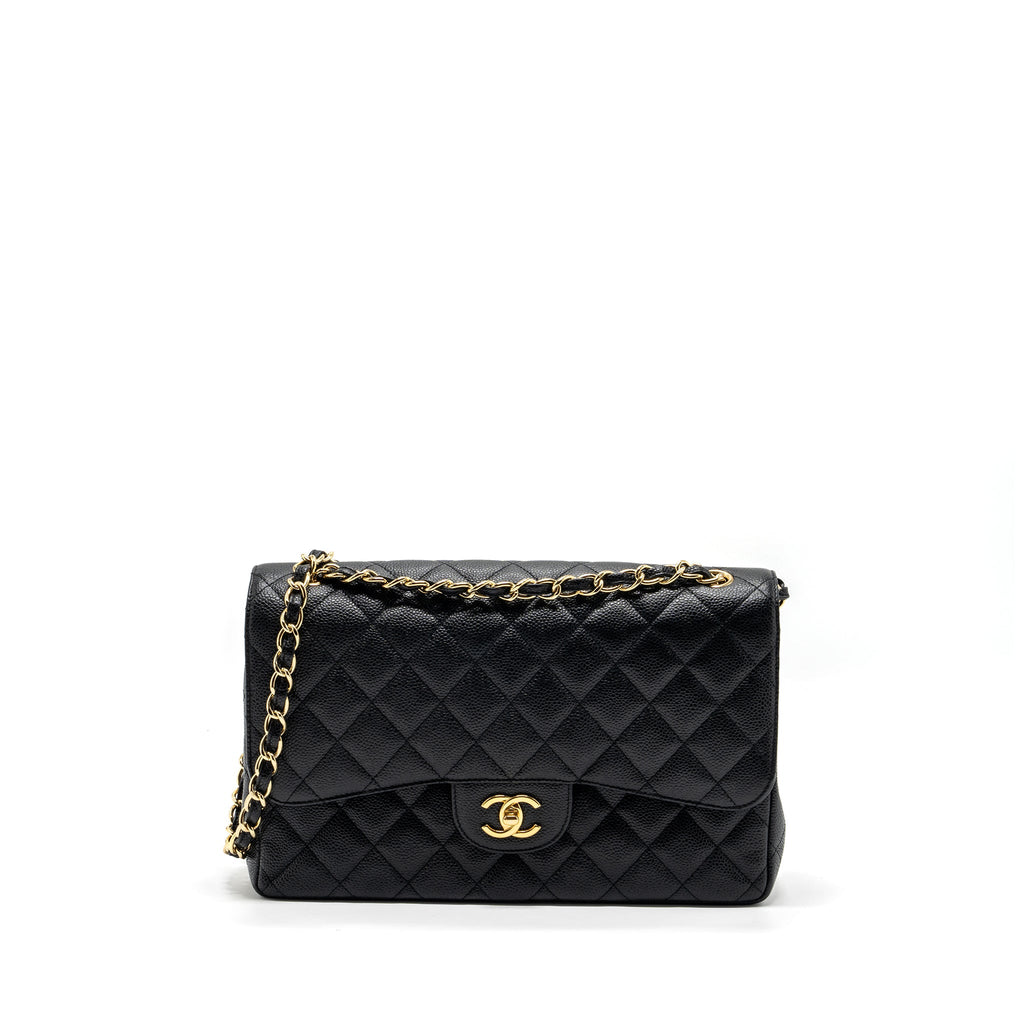 CHANEL JUMBO CLASSIC DOUBLE FLAP BAG CAVIAR BLACK GHW