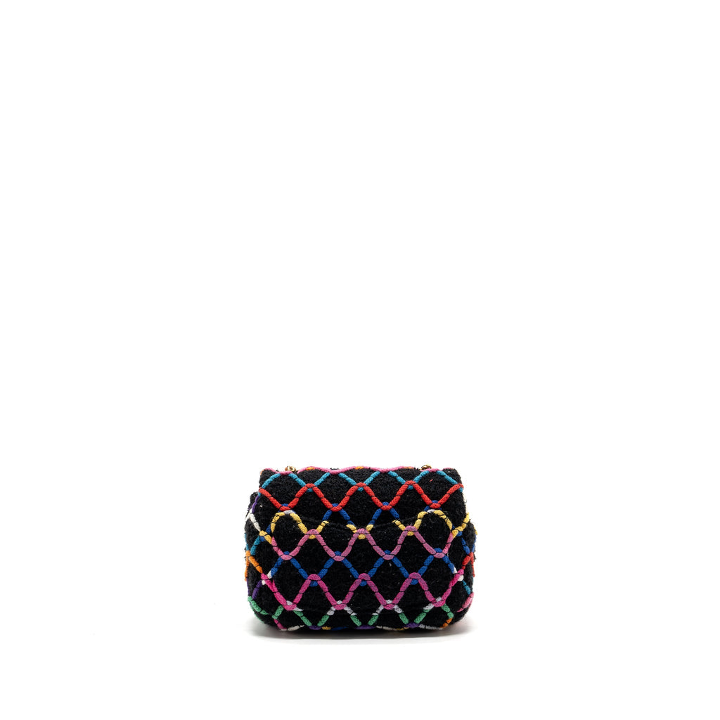 CHANEL 22S PEARL CRUSH MINI SQUARE FLAP BAG FABRIC / TWEED BLACK / MULTICOLOR GHW (MICROCHIP)