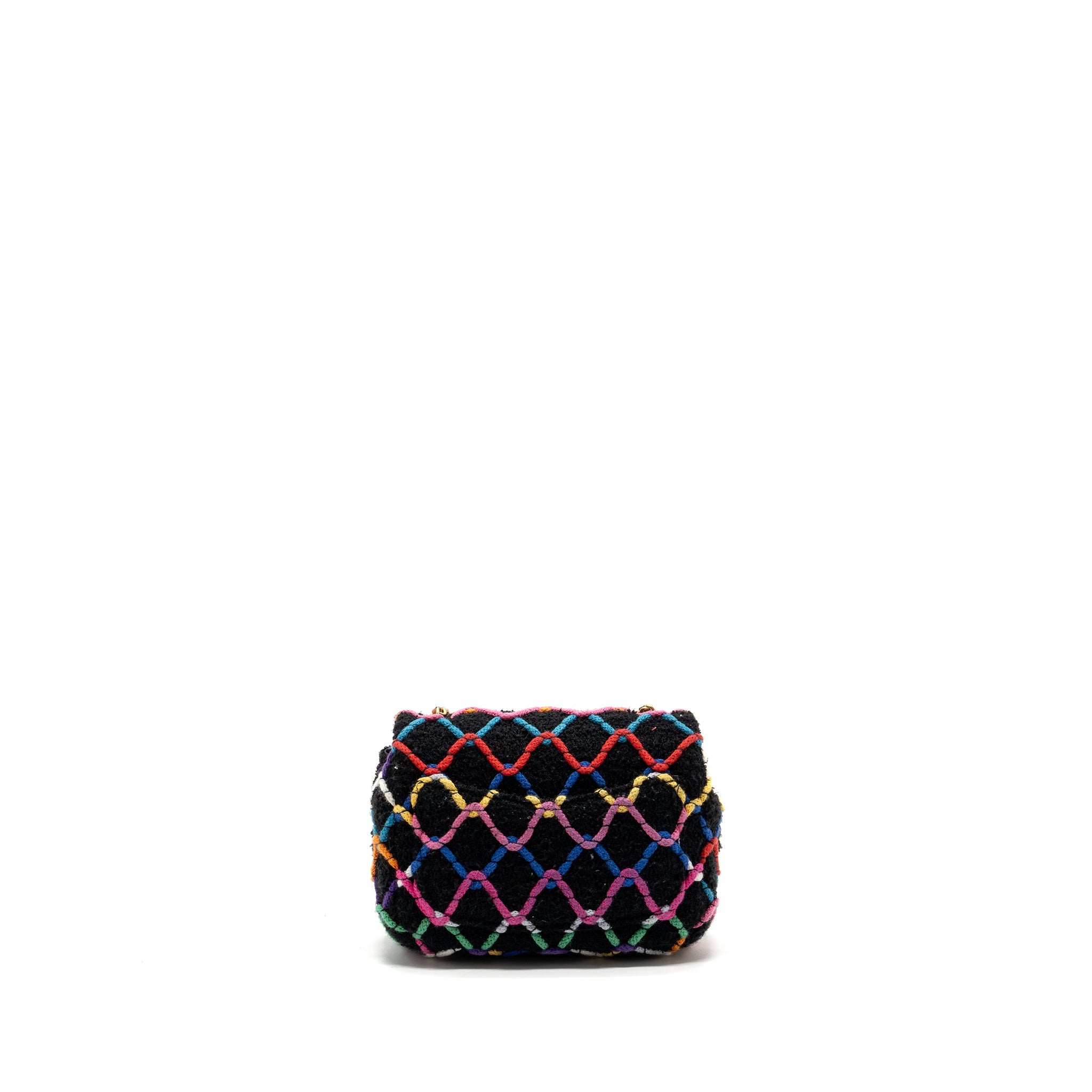 CHANEL 22S PEARL CRUSH MINI SQUARE FLAP BAG FABRIC / TWEED BLACK / MULTICOLOR GHW (MICROCHIP)