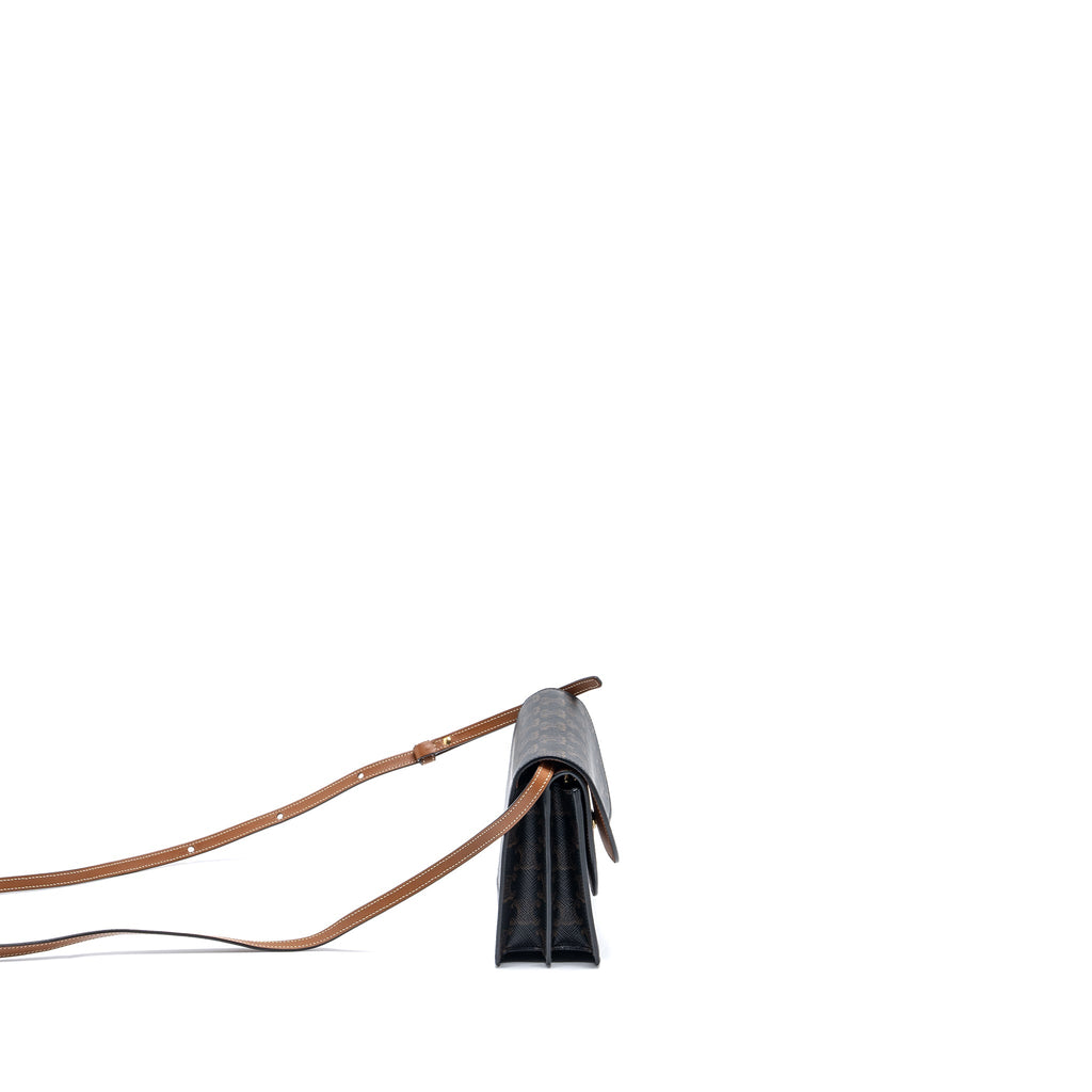 CELINE WALLET ON STRAP TRIOMPHE CANVAS/SMOOTH LAMBSKIN TAN GHW