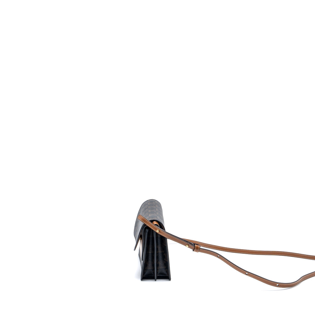 CELINE WALLET ON STRAP TRIOMPHE CANVAS/SMOOTH LAMBSKIN TAN GHW
