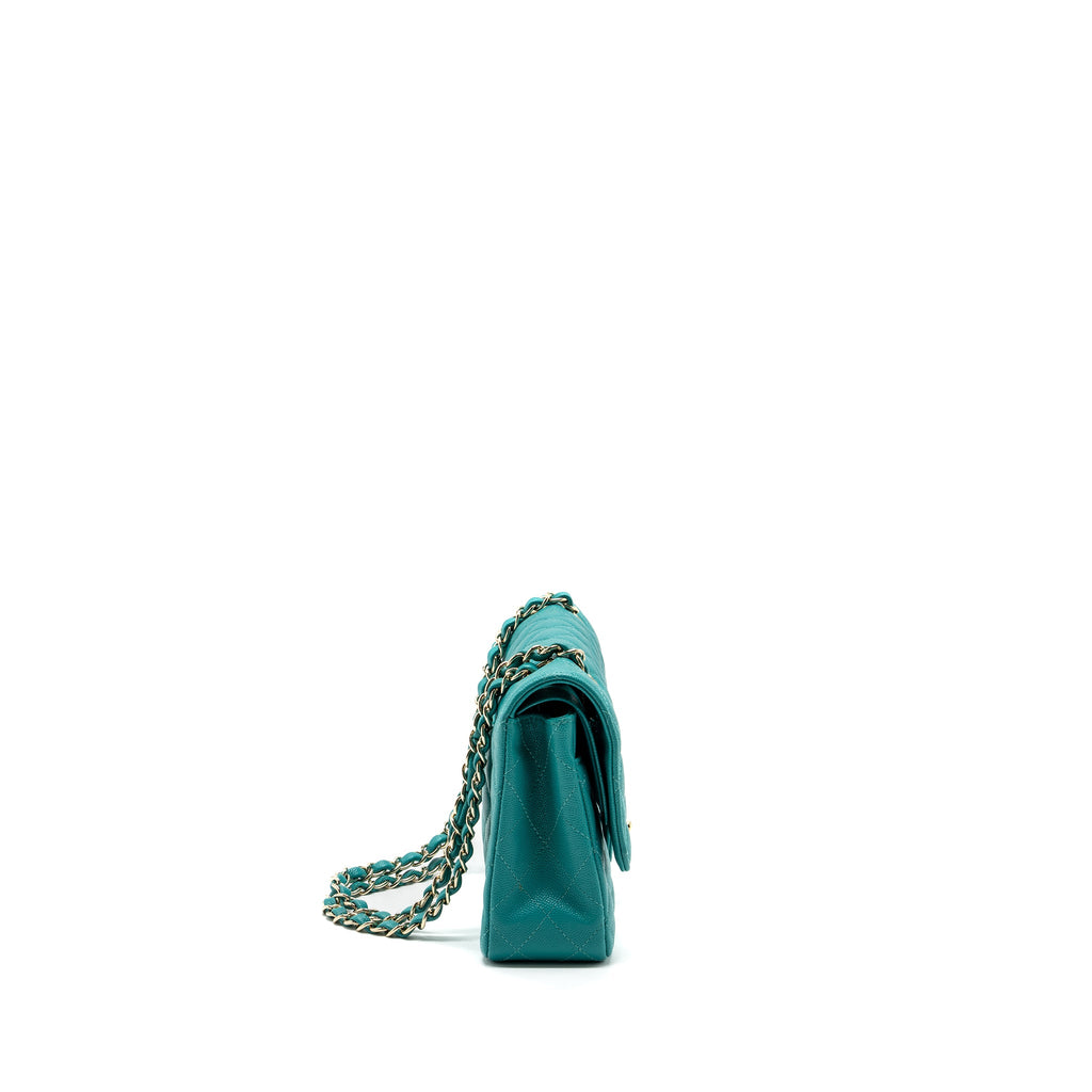 CHANEL MEDIUM CLASSIC DOUBLE FLAP BAG CAVIAR TURQUOISE LGHW