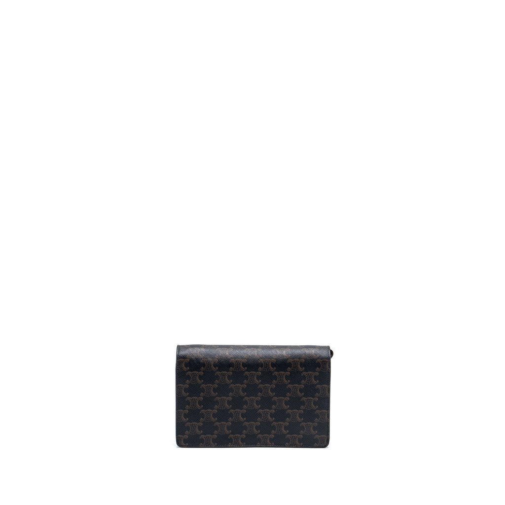 CELINE WALLET ON STRAP TRIOMPHE CANVAS/SMOOTH LAMBSKIN TAN GHW