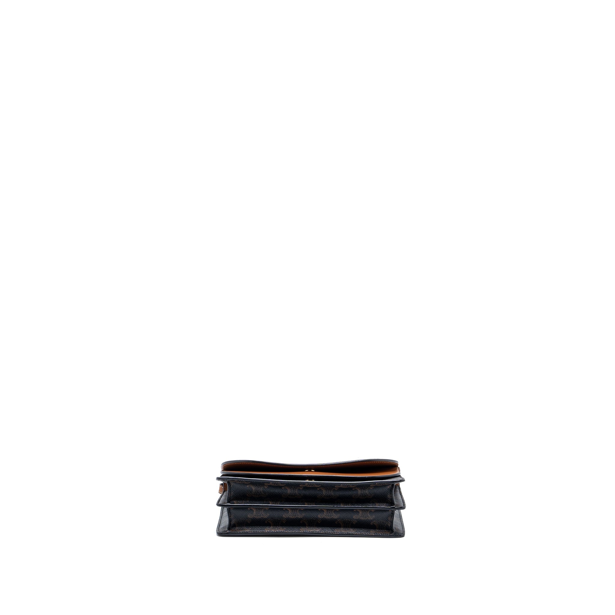 CELINE WALLET ON STRAP TRIOMPHE CANVAS/SMOOTH LAMBSKIN TAN GHW