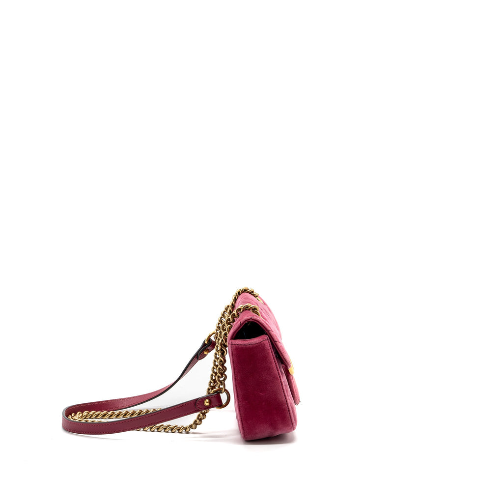 GUCCI SMALL GG MARMONT SHOULDER BAG VELVET PINK GHW