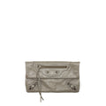 BALENCIAGA CITY FOLD CLUTCH/SHOULDER BAG LEATHER GREY RUTHENIUM HARDWARE