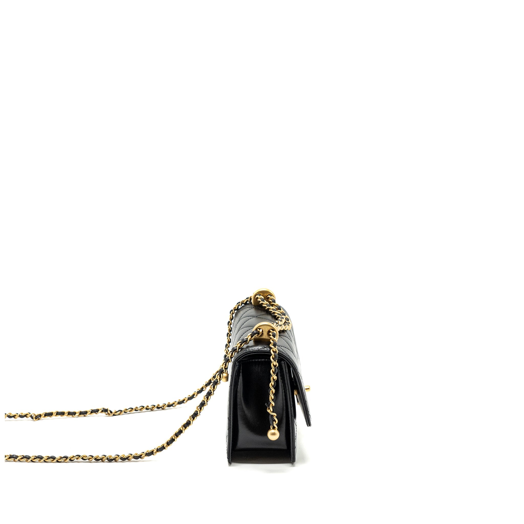 CHANEL 24C GOLD CRUSH MINI FLAP BAG CALFSKIN BLACK GHW (MICROCHIP)