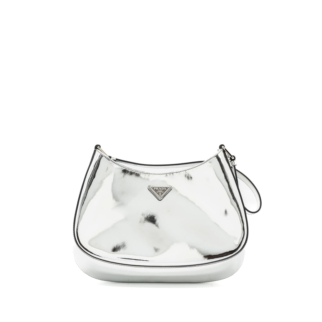 PRADA BORSA A SPALLA CLEO PELLE SPAZZOLATO LEATHER ARGENTO SHW