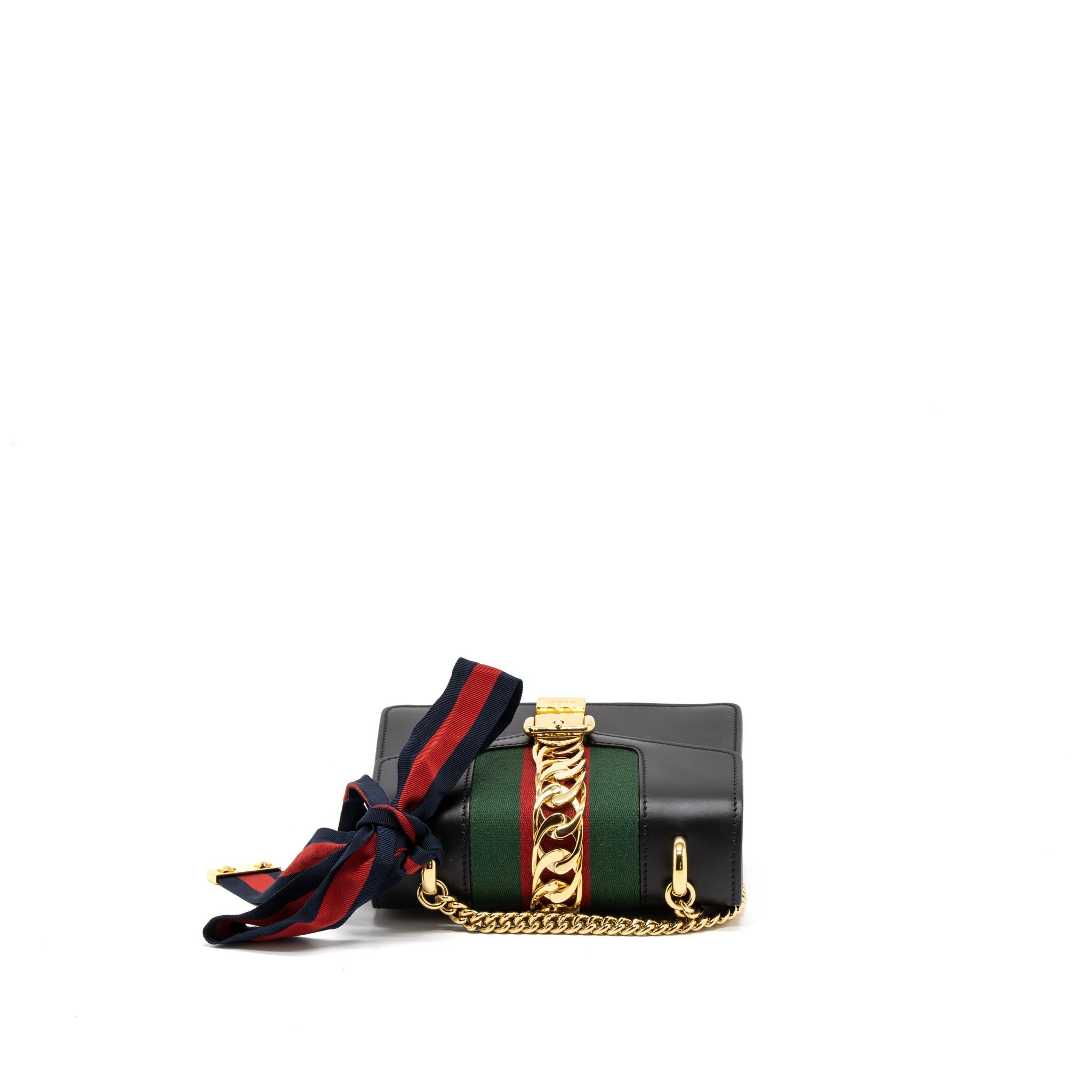 GUCCI MINI SYLVIE CHAIN BAG CALFSKIN BLACK GHW