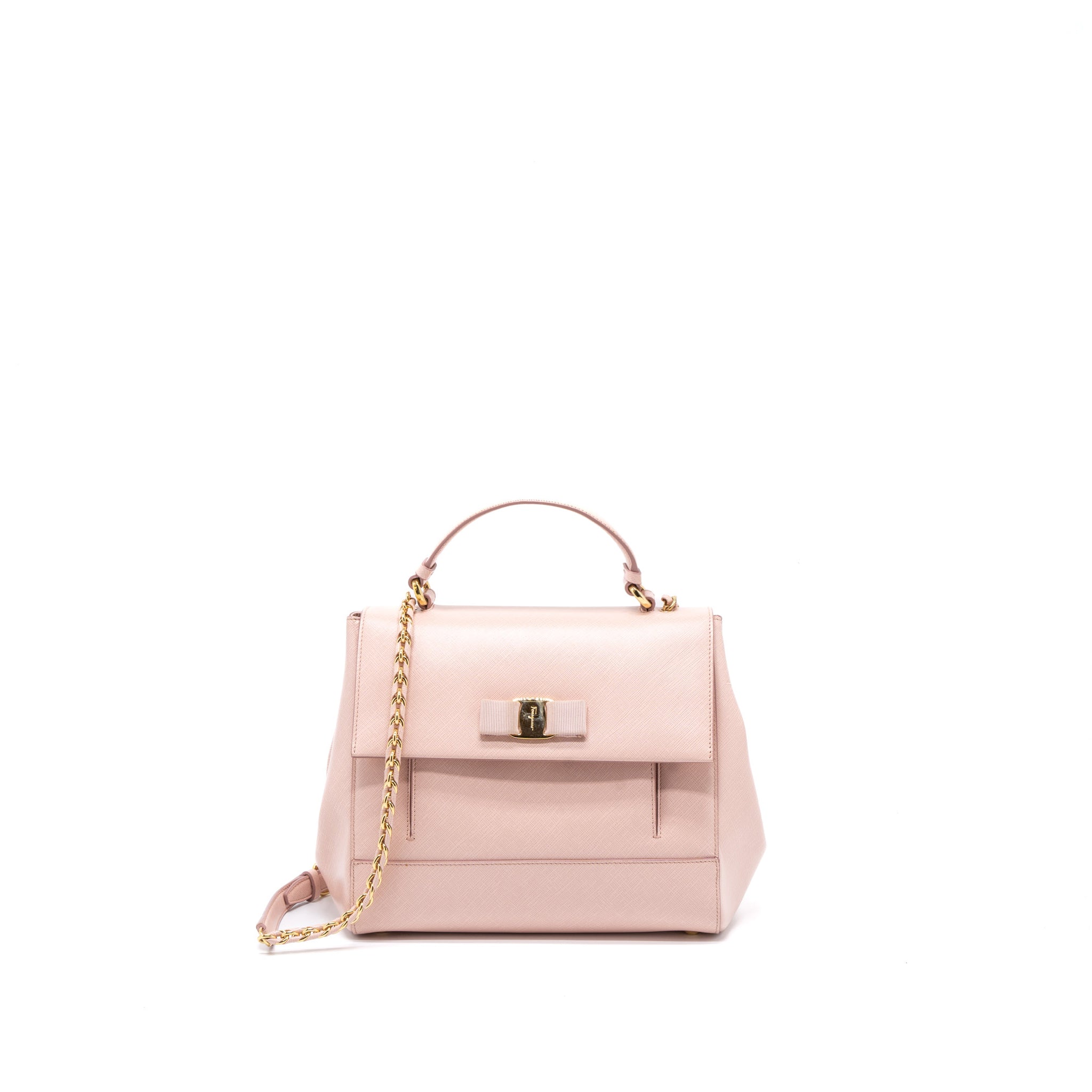 SALVATORE FERRAGAMO TOP HANDLE FLAP BAG CALFSKIN LIGHT PINK GHW