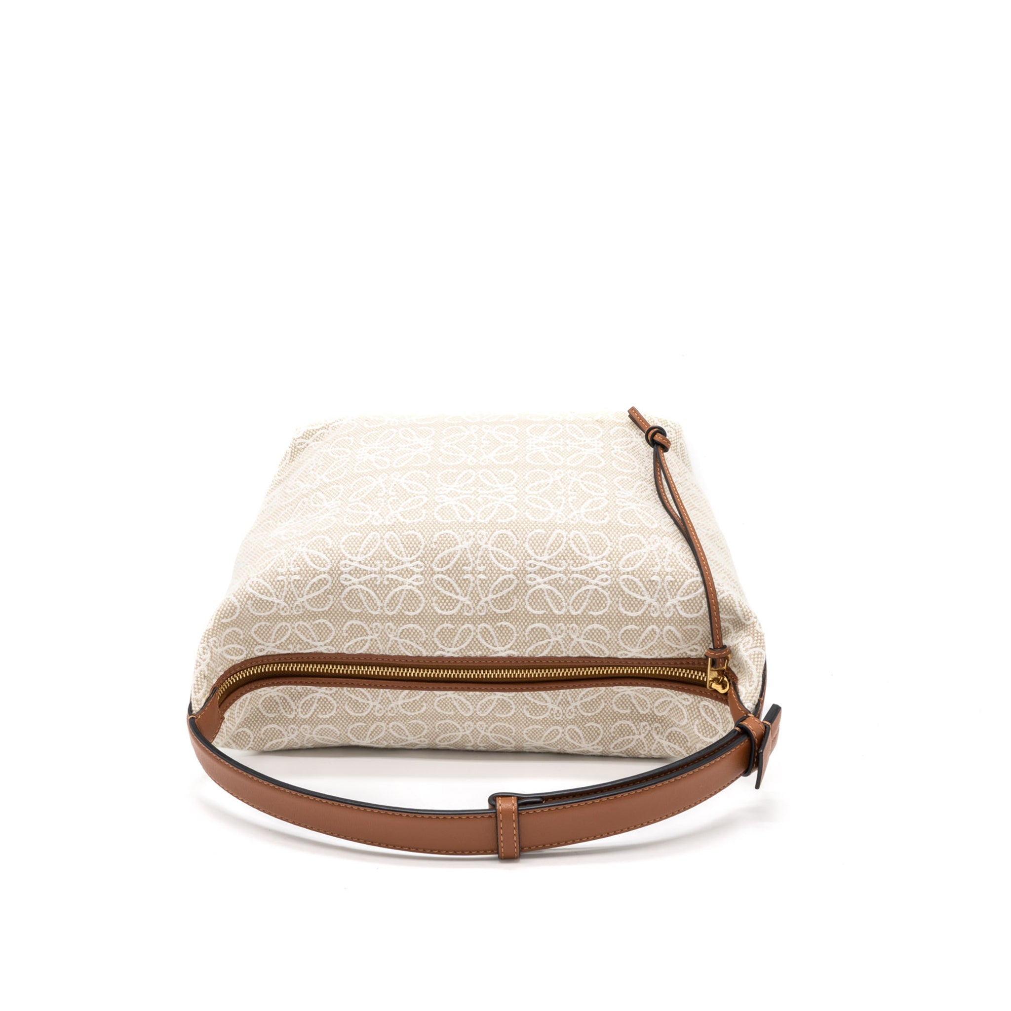 LOEWE MEDIUM CUBI ANAGRAM BAG TRIMMED LEATHER/JACQUARD CANVAS BEIGE/BROWN GHW