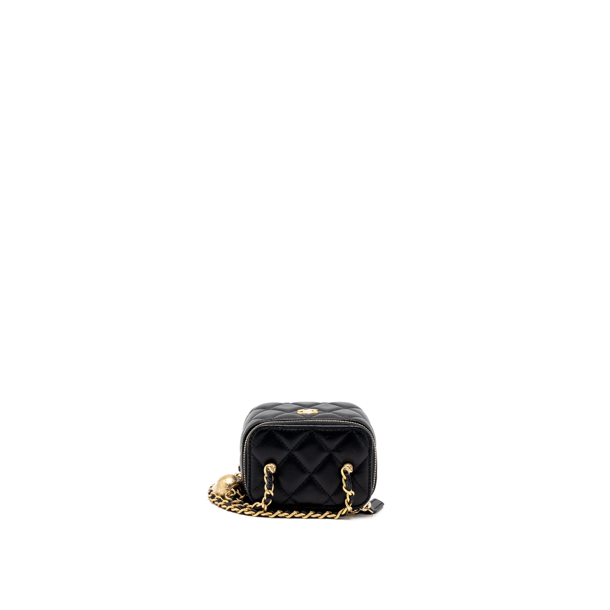 CHANEL PEARL CRUSH MINI VANITY WITH CHAIN LAMBSKIN BLACK BRUSHED GHW (MICROCHIP)