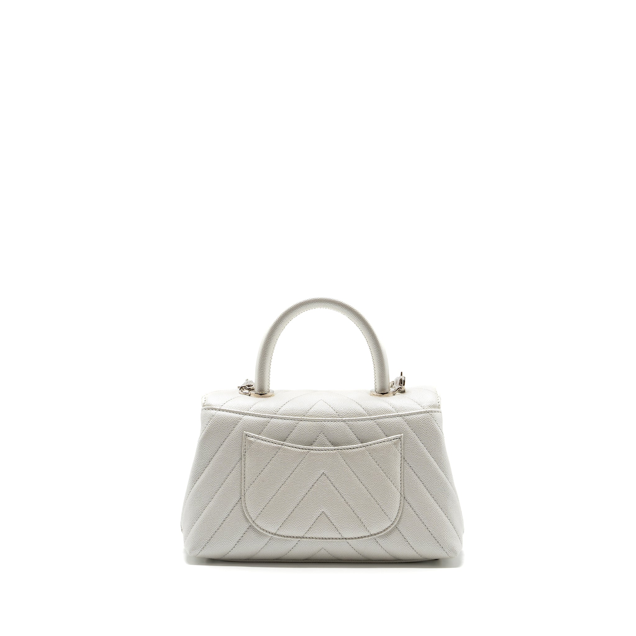CHANEL CHEVRON SMALL COCO HANDLE CAVIAR IRIDESCENT WHITE SHW