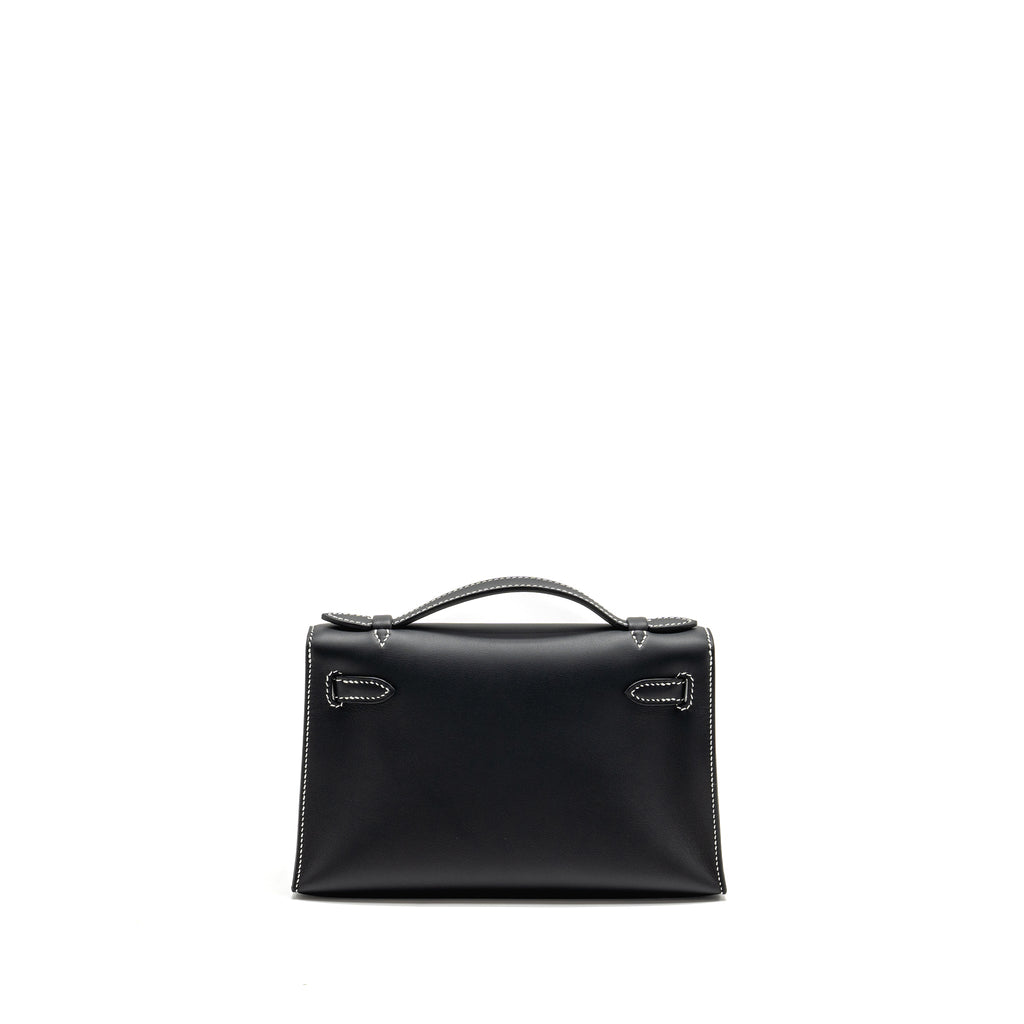 HERMES KELLY POCHETTE SPECIAL ORDER SWIFT BLACK/ GRIS PERLE SHW