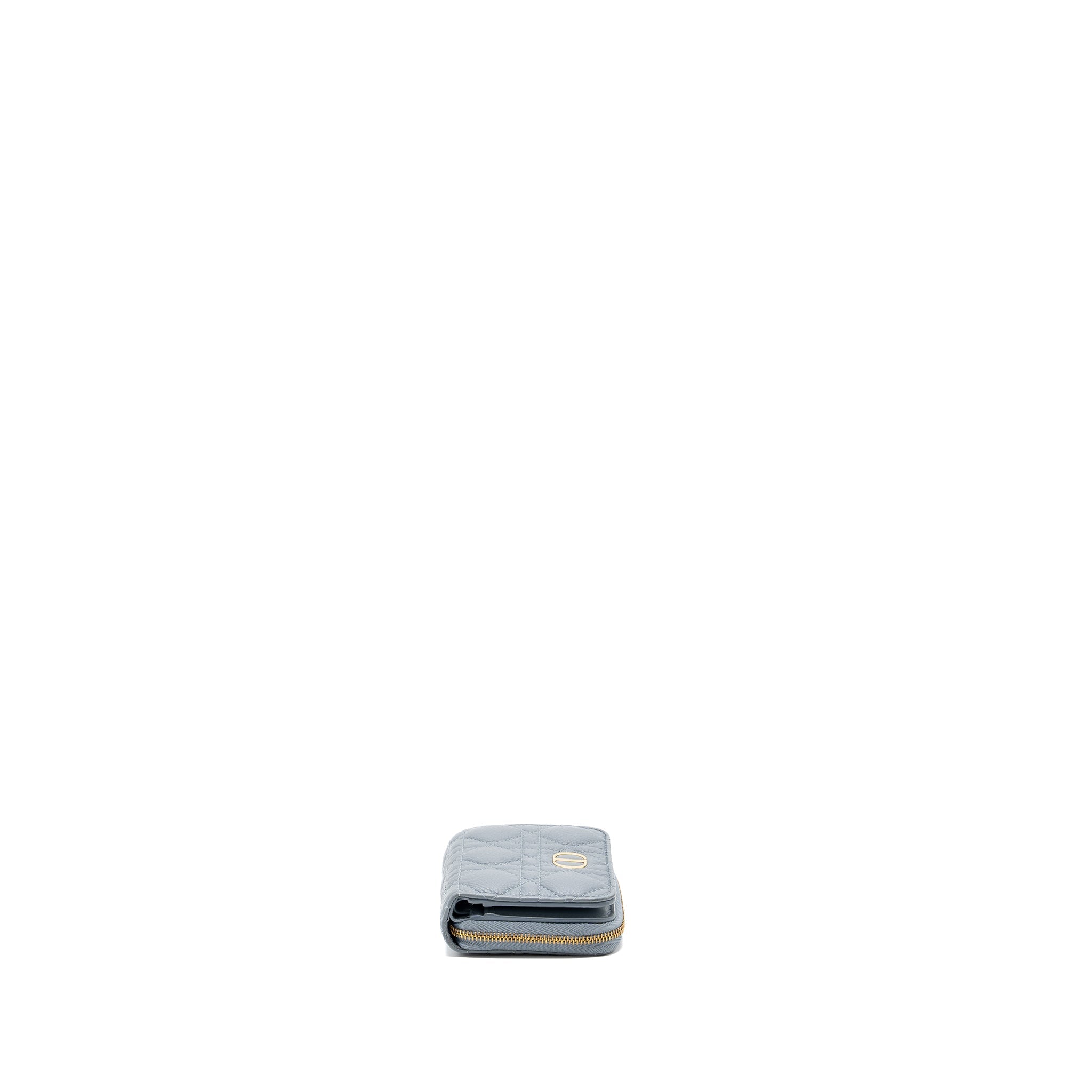DIOR CARO SCARLET ZIPPED WALLET CANNAGE CALFSKIN CLOUD BLUE GHW
