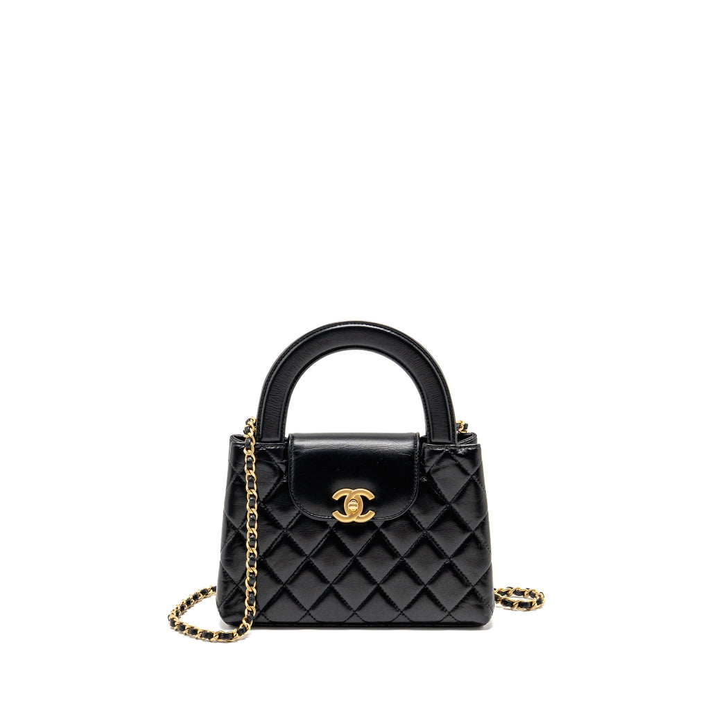 CHANEL MINI KELLY SHOPPING TOTE BAG CALFSKIN BLACK GHW (MICROCHIP)