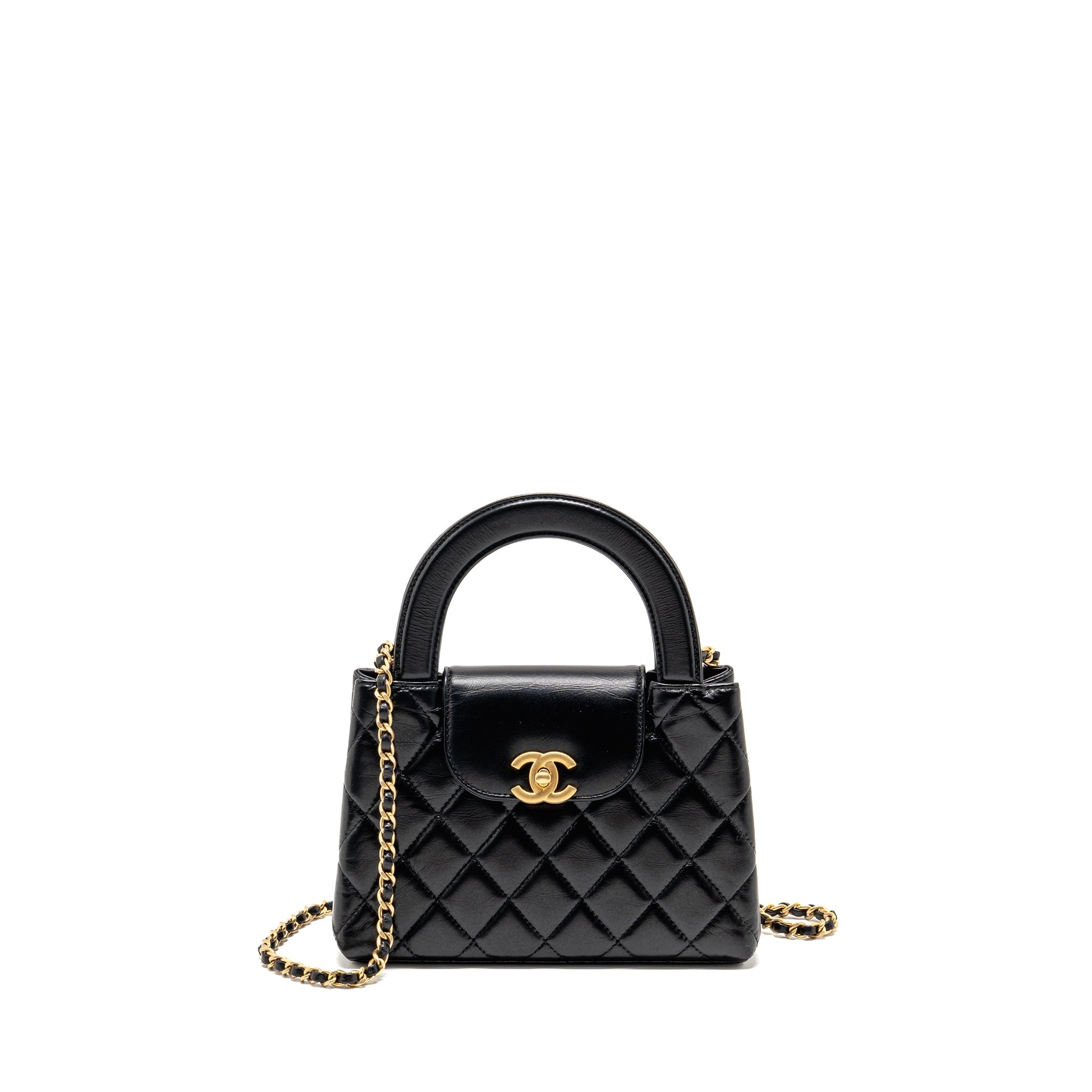 CHANEL MINI KELLY SHOPPING TOTE BAG CALFSKIN BLACK GHW (MICROCHIP)