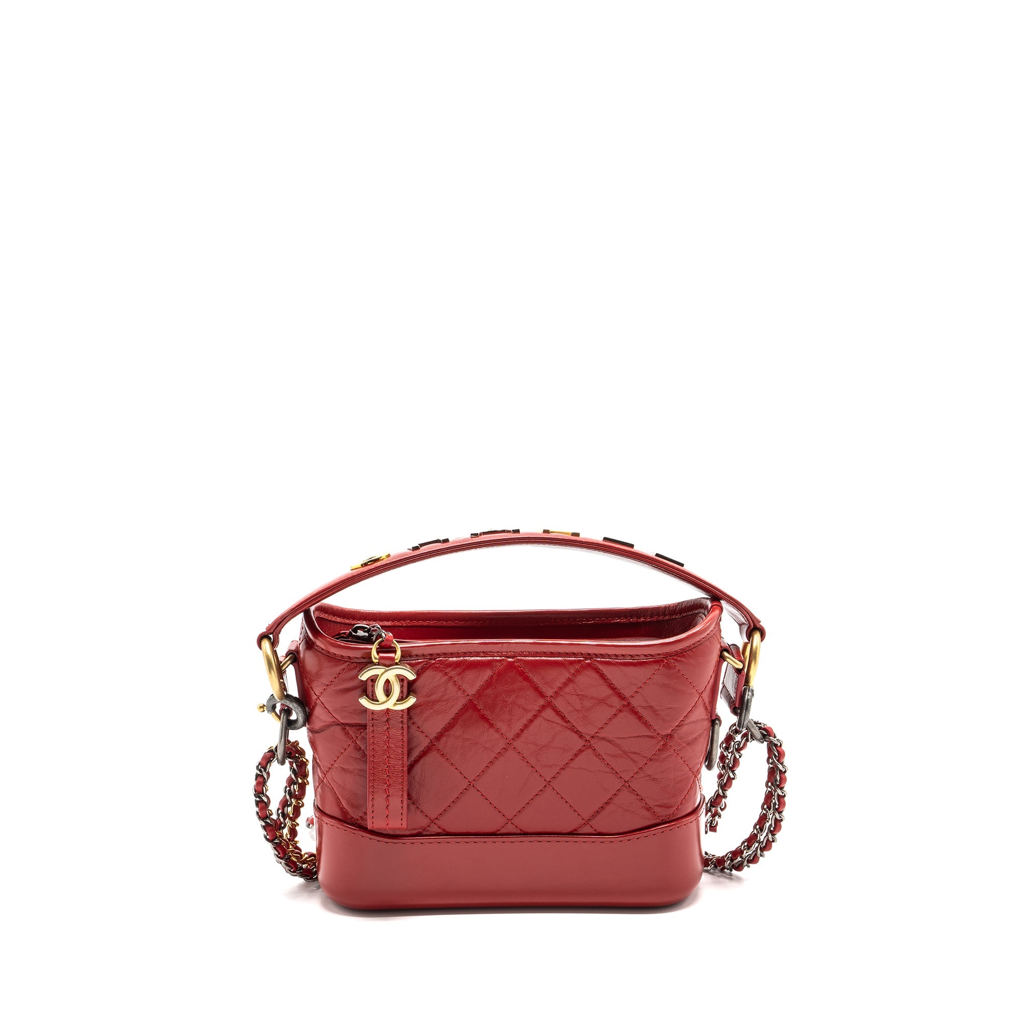 CHANEL SMALL GABRIELLE HOBO BAG WITH HANDLE CALFSKIN RED MULTICOLOUR HARDWARE