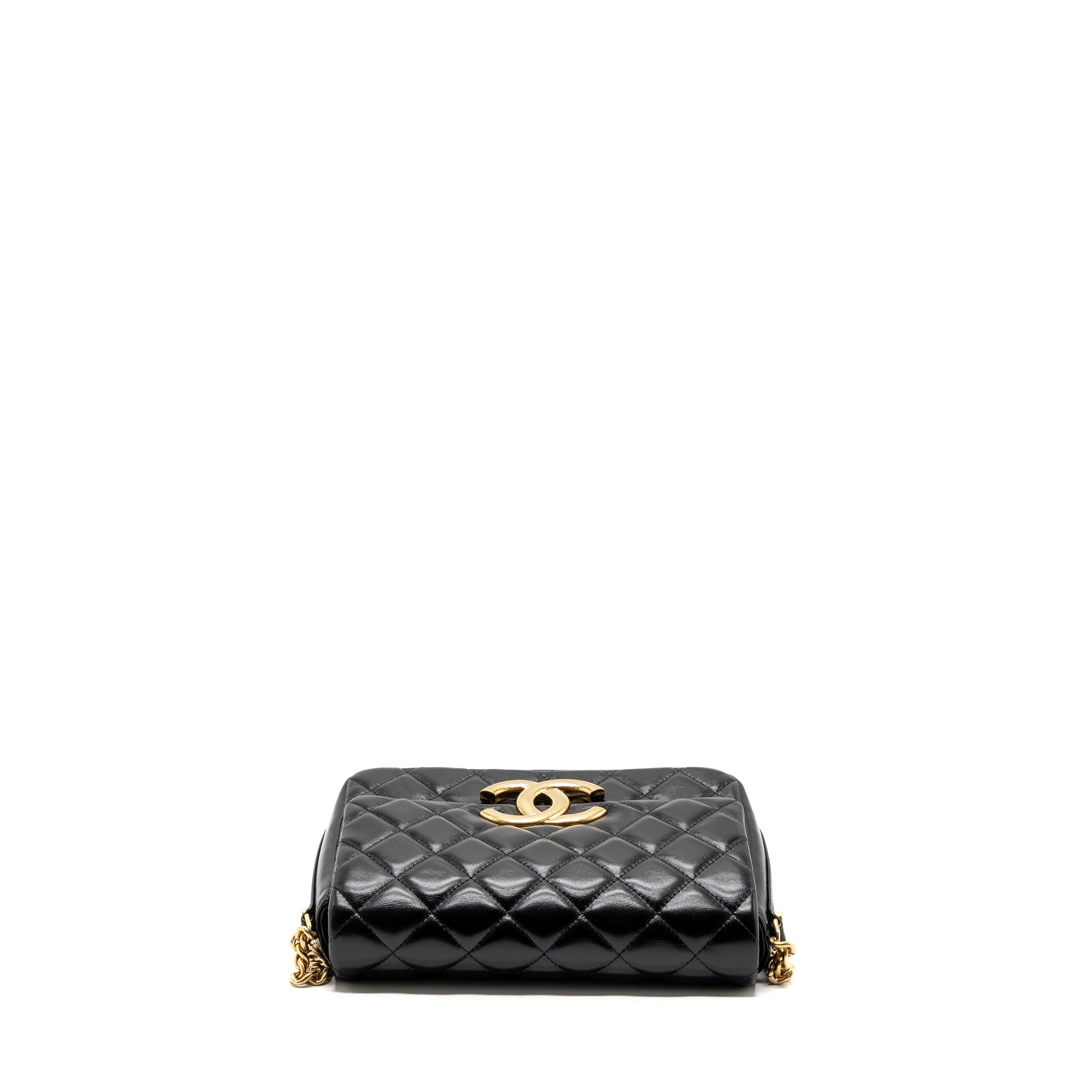 CHANEL GIANT CC LOGO FLAP BAG LAMBSKIN BLACK GHW(MICROCHIP)