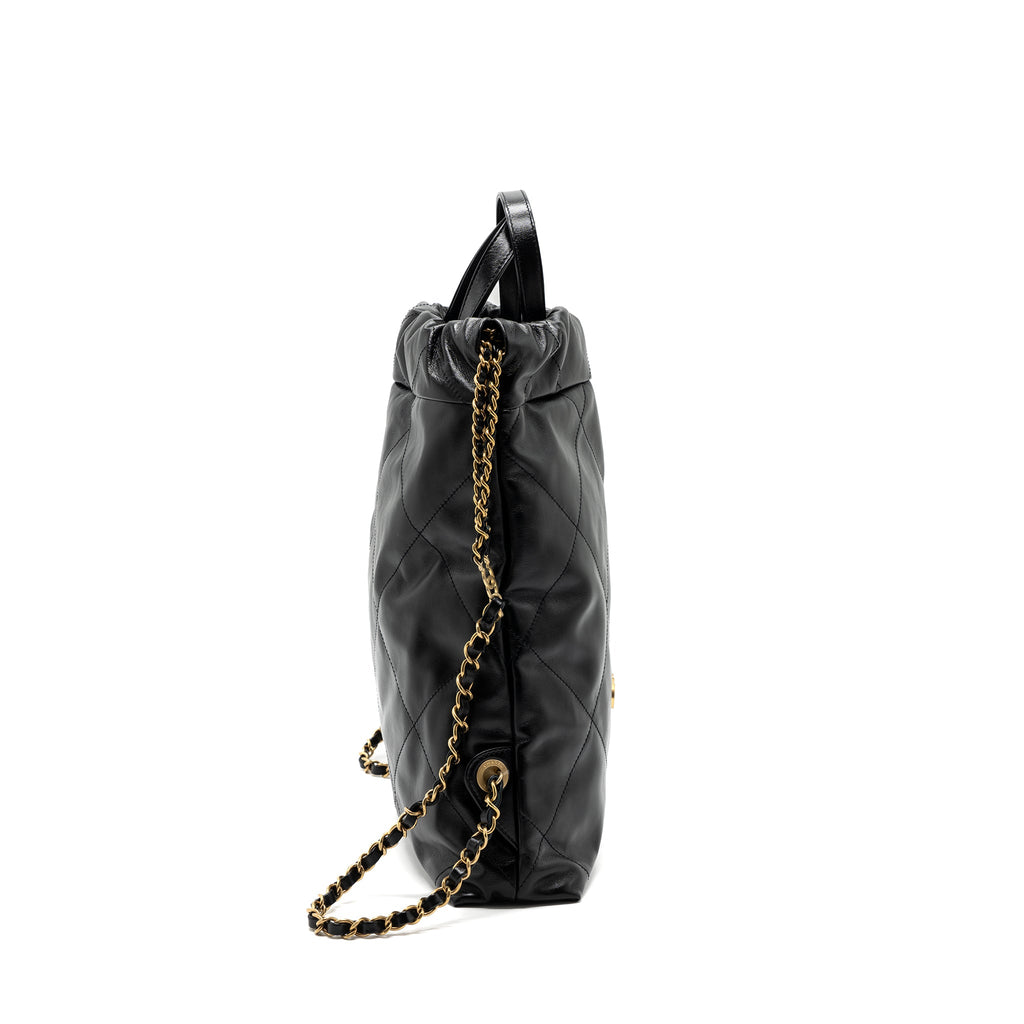 CHANEL 22 BACKPACK SHINY CALFSKIN BLACK GHW(MICROCHIP)
