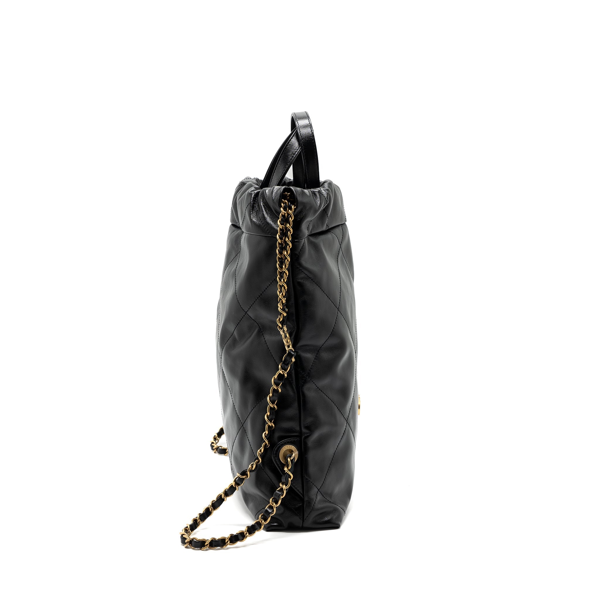 CHANEL 22 BACKPACK SHINY CALFSKIN BLACK GHW(MICROCHIP)