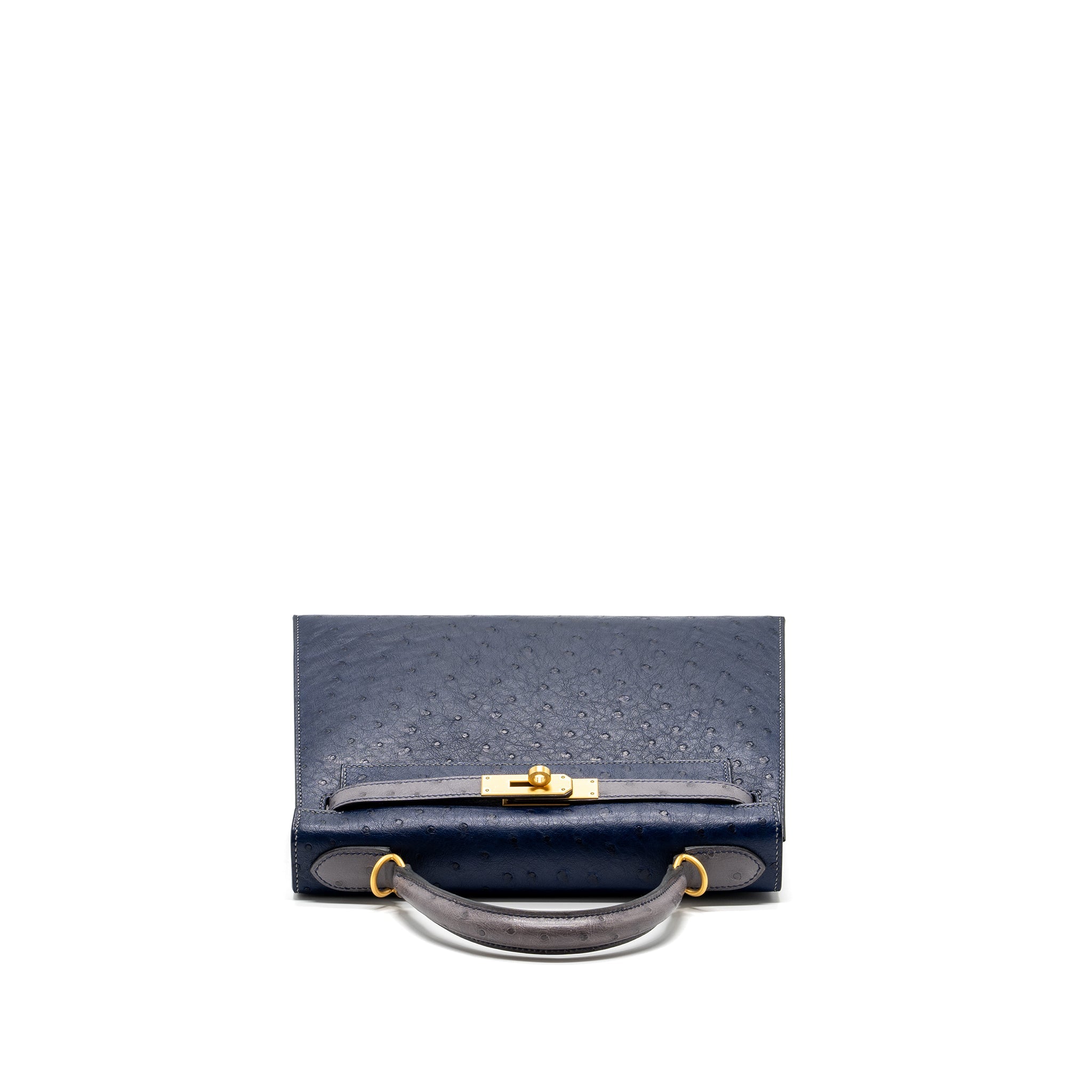 HERMES KELLY 28 OSTRICH BLUE IRIS/ GRIS AGATE GHW