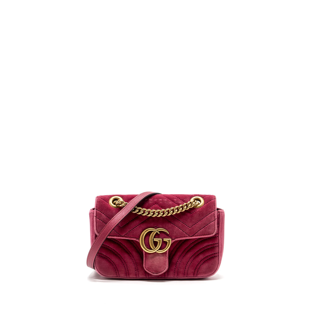 GUCCI SMALL GG MARMONT SHOULDER BAG VELVET PINK GHW