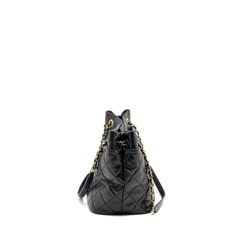 CHANEL QUILTED SHOULDER SHOPPING TOTE BAG CAVIAR BLACK GHW
