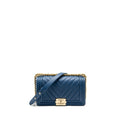 CHANEL MEDIUM CHEVRON BOY BAG CALFSKIN BLUE GHW