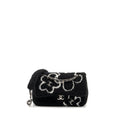 CHANEL 22A FLUFFY CAMELLIA FLAP BAG EMBROIDERED SHEARLING LAMBSKIN BLACK / WHITE SHW (MICROCHIP)