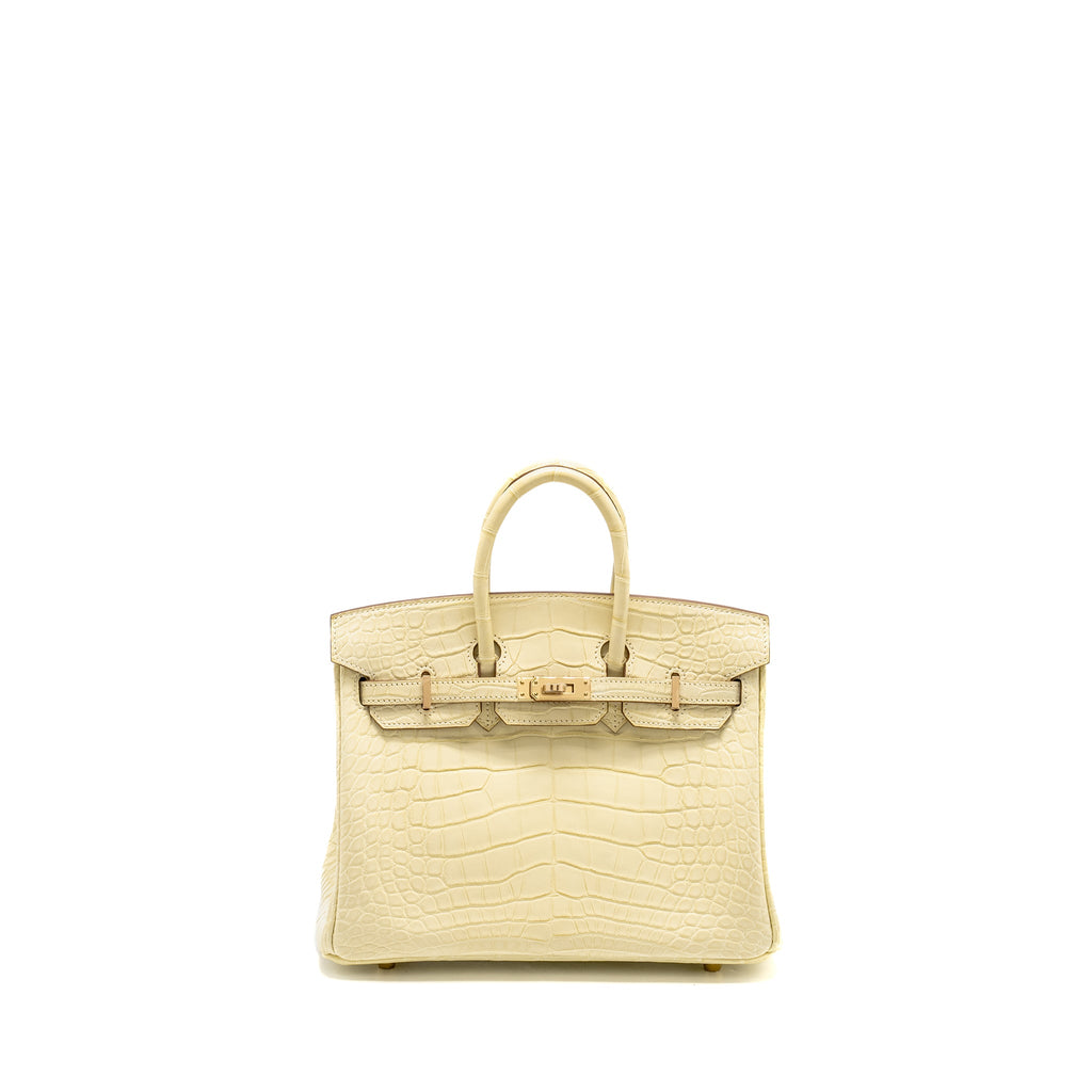 HERMES BIRKIN 25 SPECIAL ORDER MAT ALLIGATOR MISSISSIPPIENSIS VANILLE / GRIS PERLE LGHW