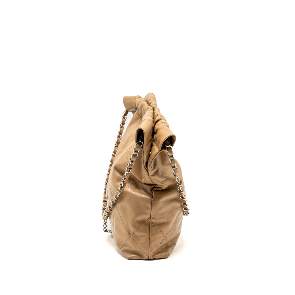 CHANEL 22K SMALL 22 BAG CALFSKIN DARK BEIGE SHW (MICROCHIP)