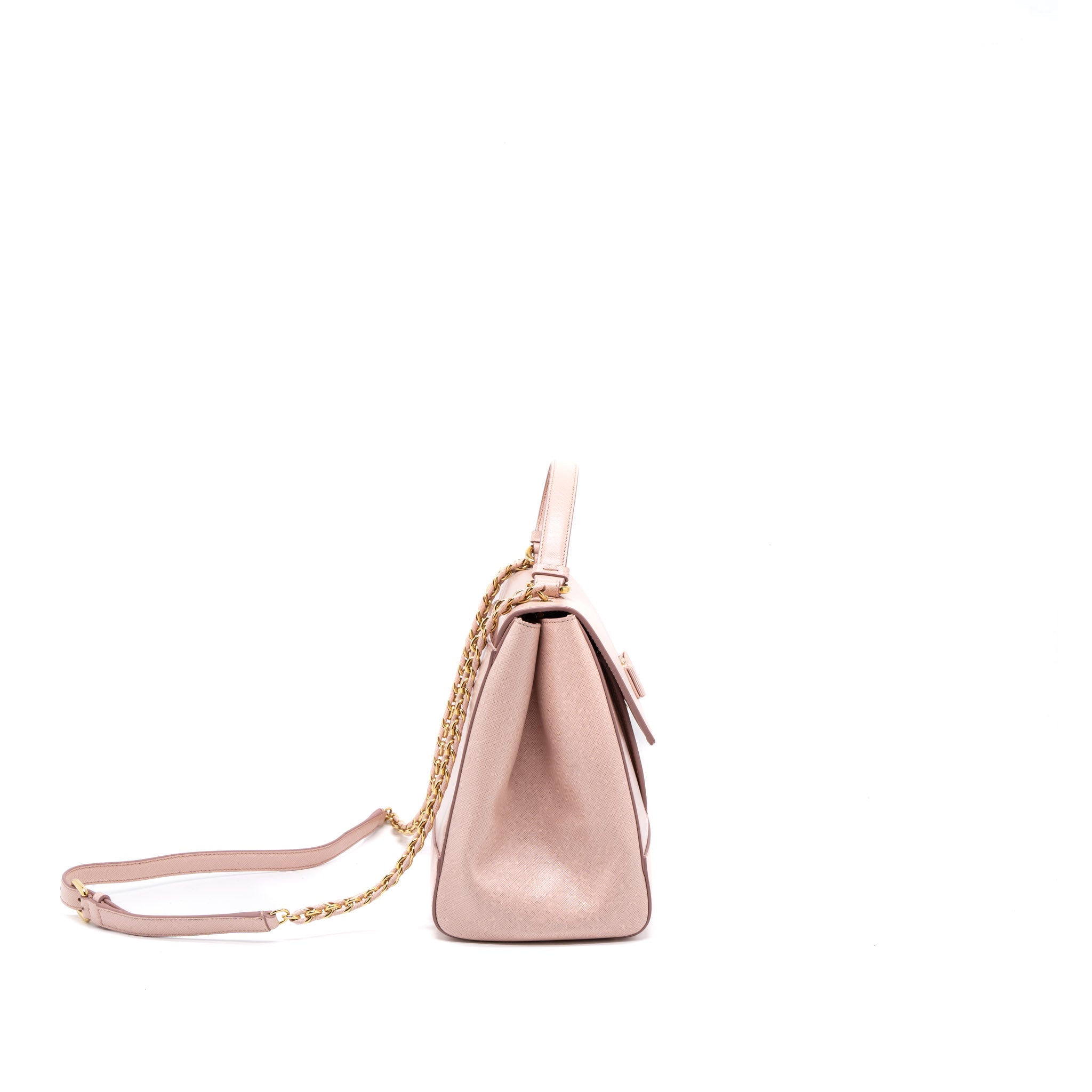 SALVATORE FERRAGAMO TOP HANDLE FLAP BAG CALFSKIN LIGHT PINK GHW