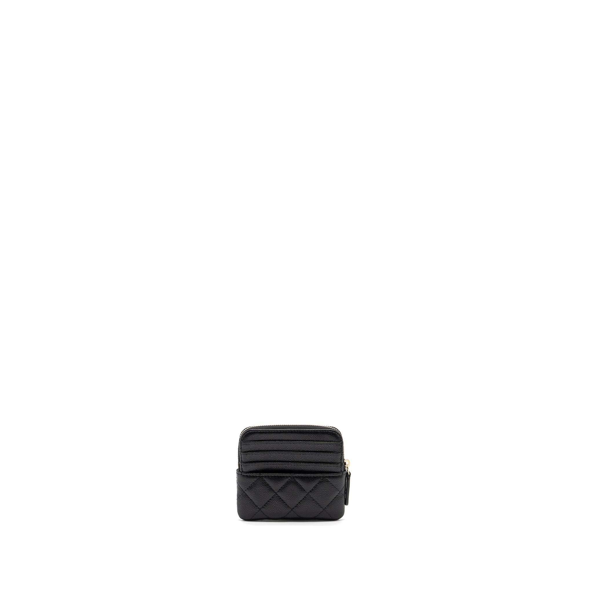 CHANEL SQUARE ZIPPER POUCH CARD HOLDER CAVIAR BLACK LGHW (MICROCHIP)