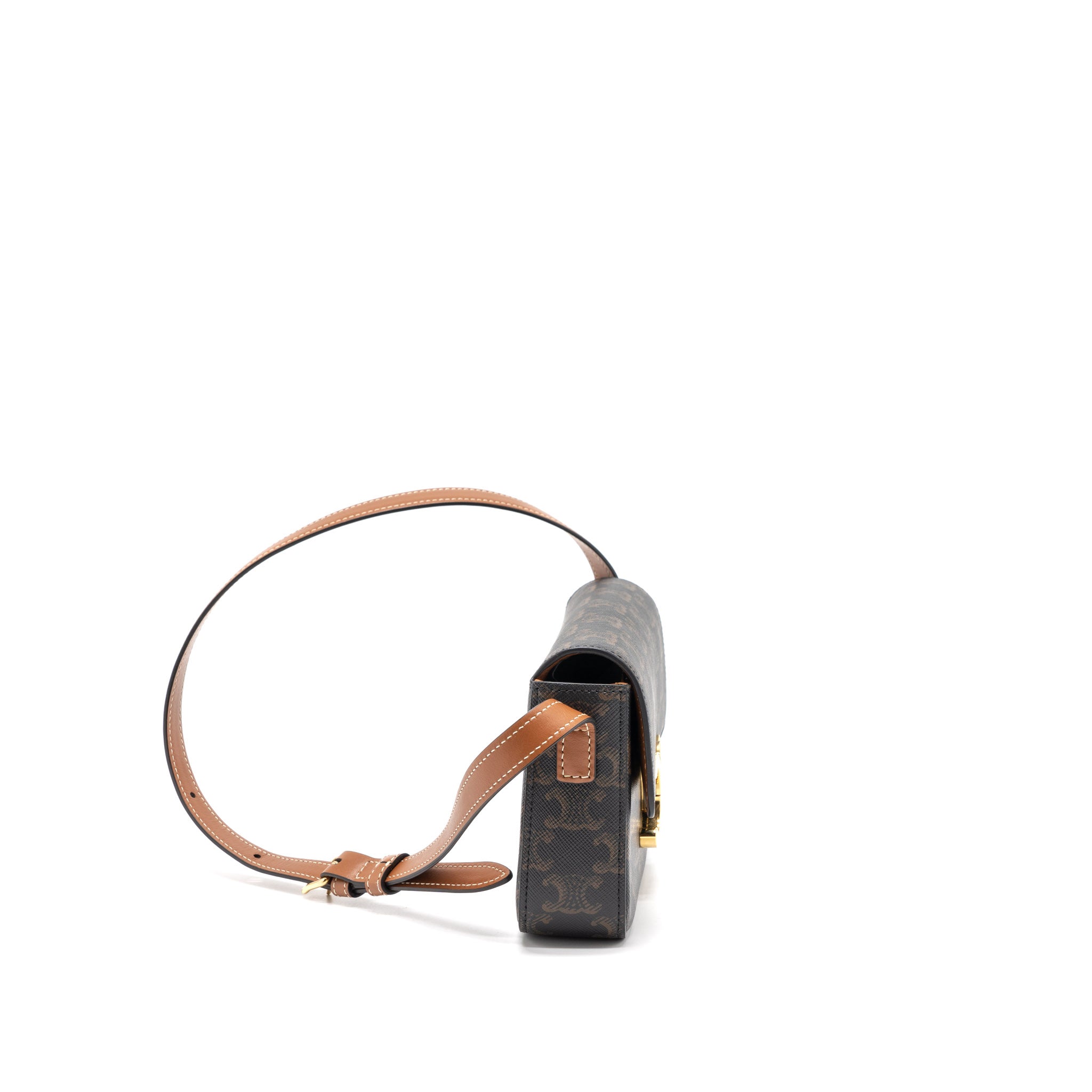 CELINE TRIOMPHE SHOULDER BAG CALFSKIN/TRIOMPHE CANVAS BROWN/MULTICOLOUR GHW